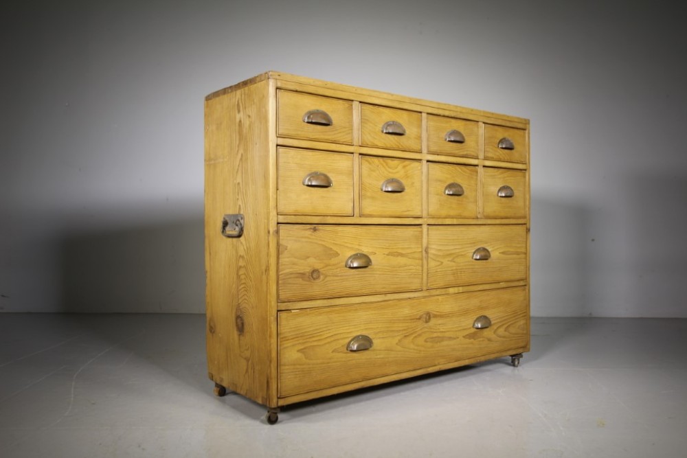 Mid 19th Century Antique Pine Bank of Drawers