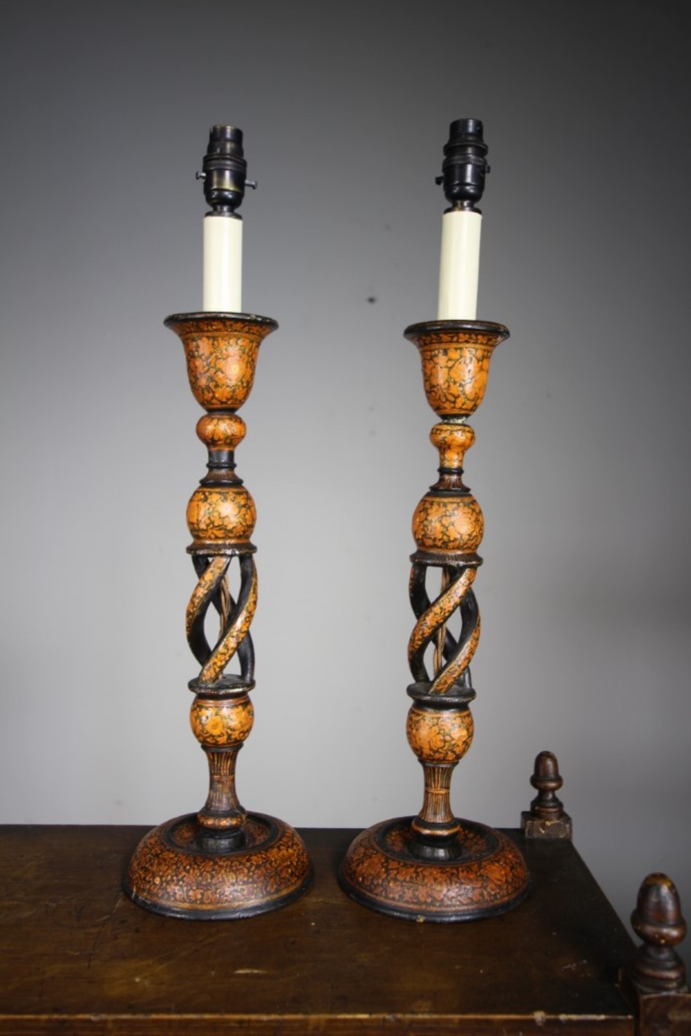 Pair of Edwardian Kashmiri Open Twist Table Lamps – Rewired