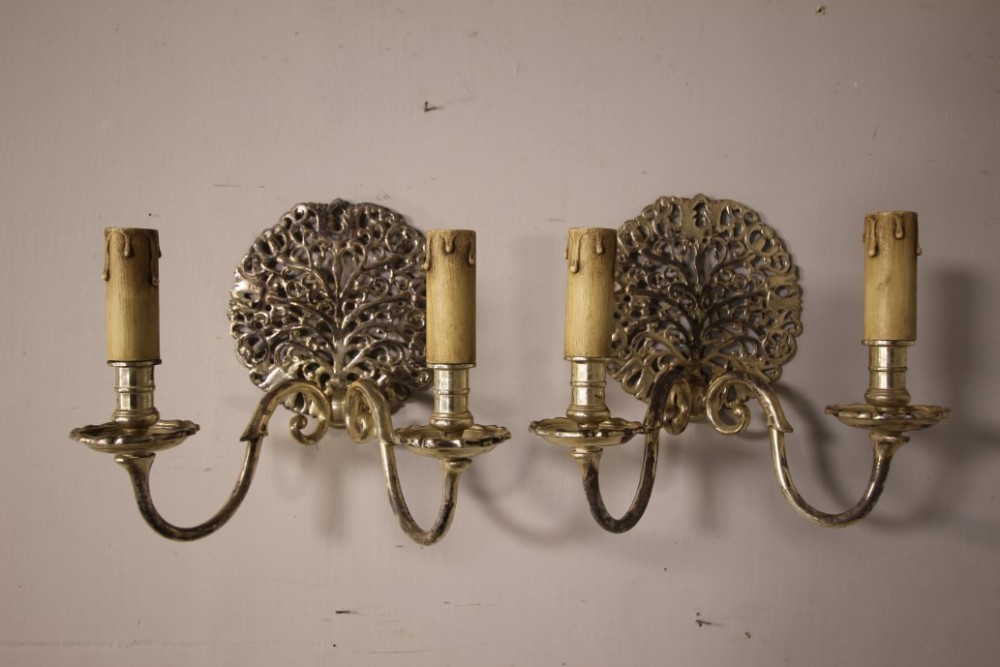 Beautiful Pair of Edwardian English Silver Wall Sconce Lights