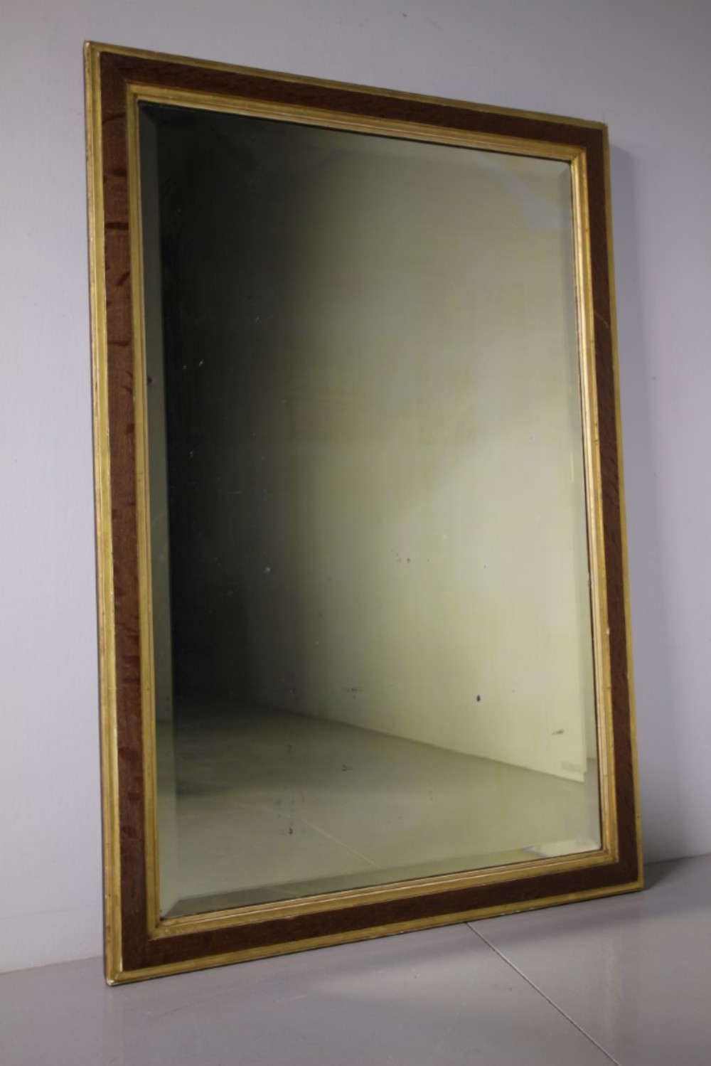 English Antique Oak & Gilt Wall Mirror- Makers Label