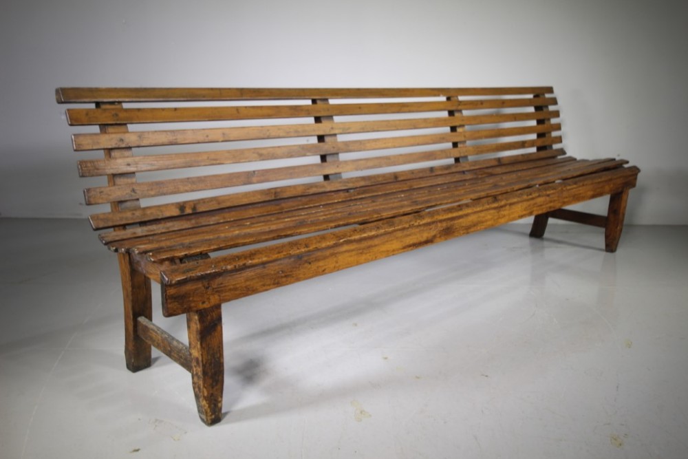 Gentlemens Billiard Room Antique Slatted Pine Bench
