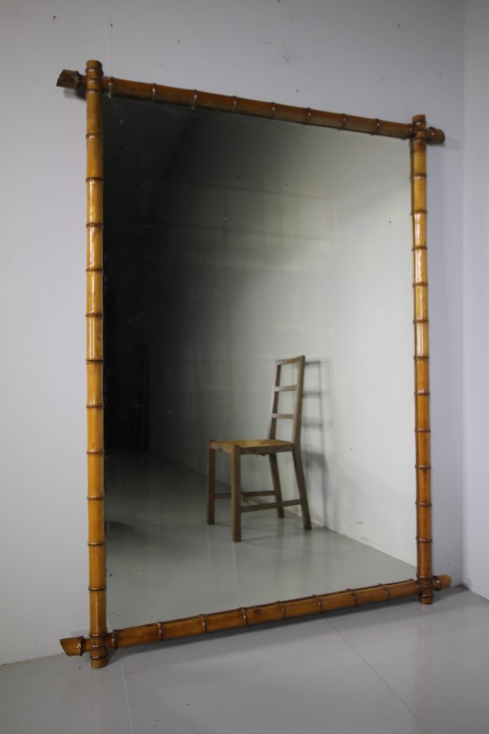 Unusual Large Scale Antique Fruitwood Faux Bamboo Mirror