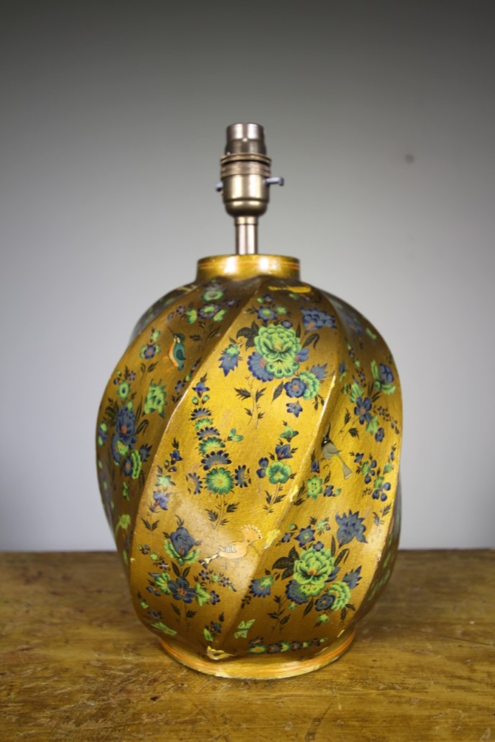 Edwardian Antique Kashmiri Table Lamp- Exotic Birds