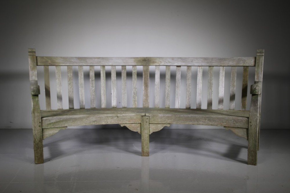 Rare Heals of London Antique Curved Teak Garden Bench Seat