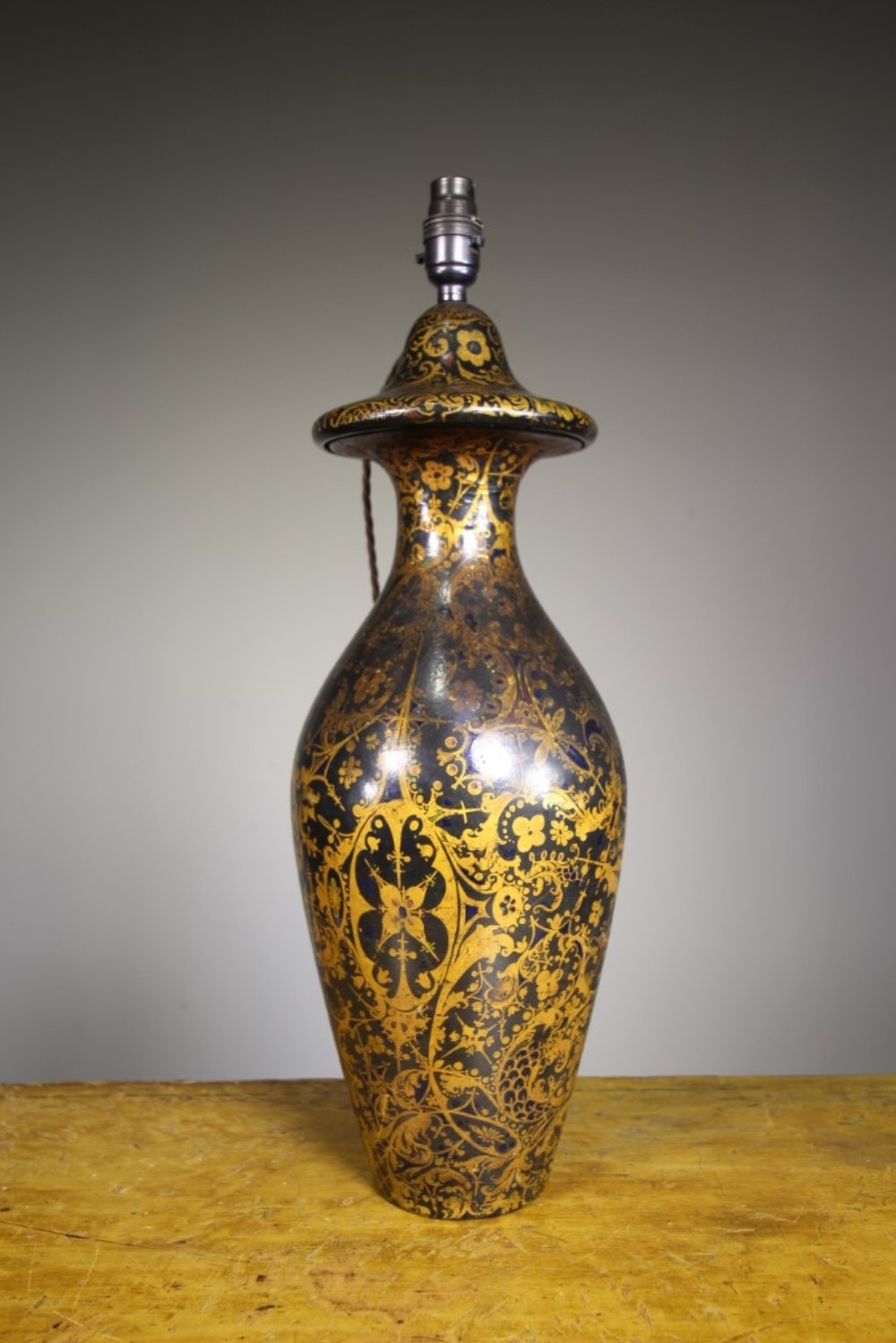 Rare Large English 19th century Antique Paper Mache Table Lamp