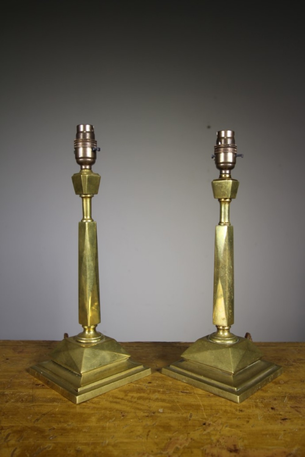 Pair of Edwardian Antique Brass Table Lamps by G.E.C.