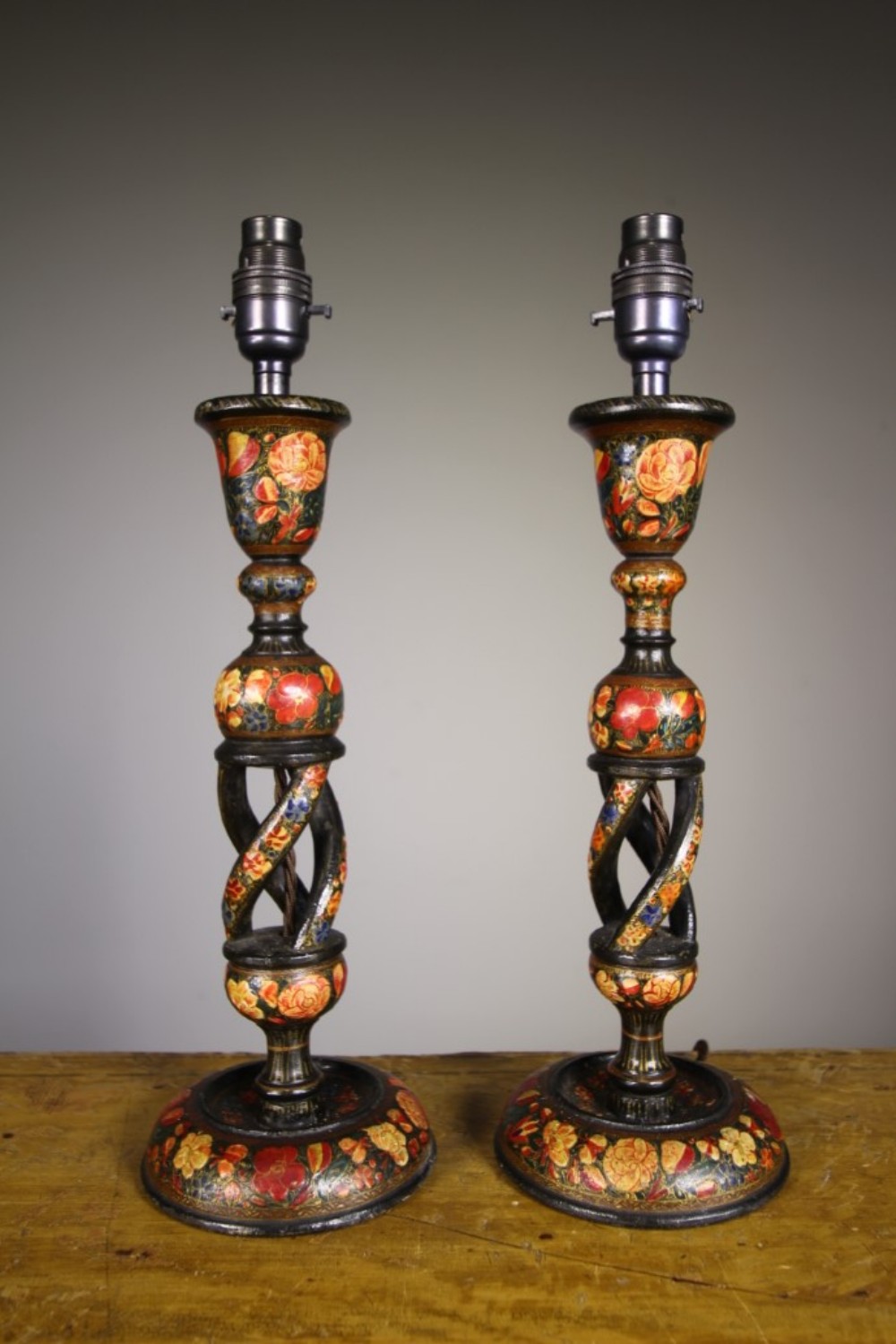 Pair of Early Kashmiri Antique Table Lamps