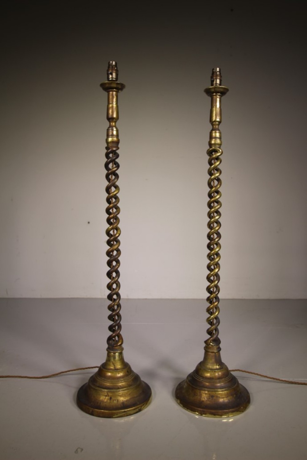 Fabulous Very Tall Pair of Antique Open Twist Table Lamps