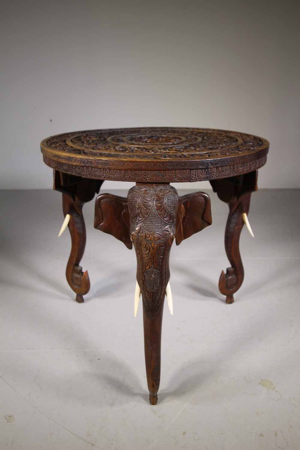 
19th C Antique Teak Anglo – Indian Elephant Cofee Table – Labelled