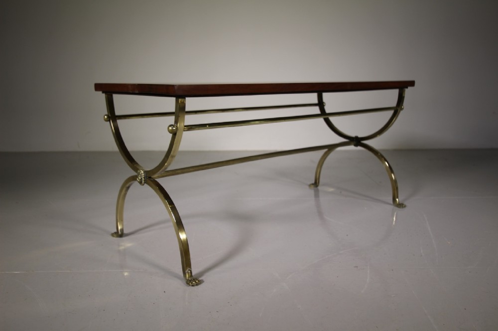 

English 1930’s Quality Brass & Mahogany Coffee Table
