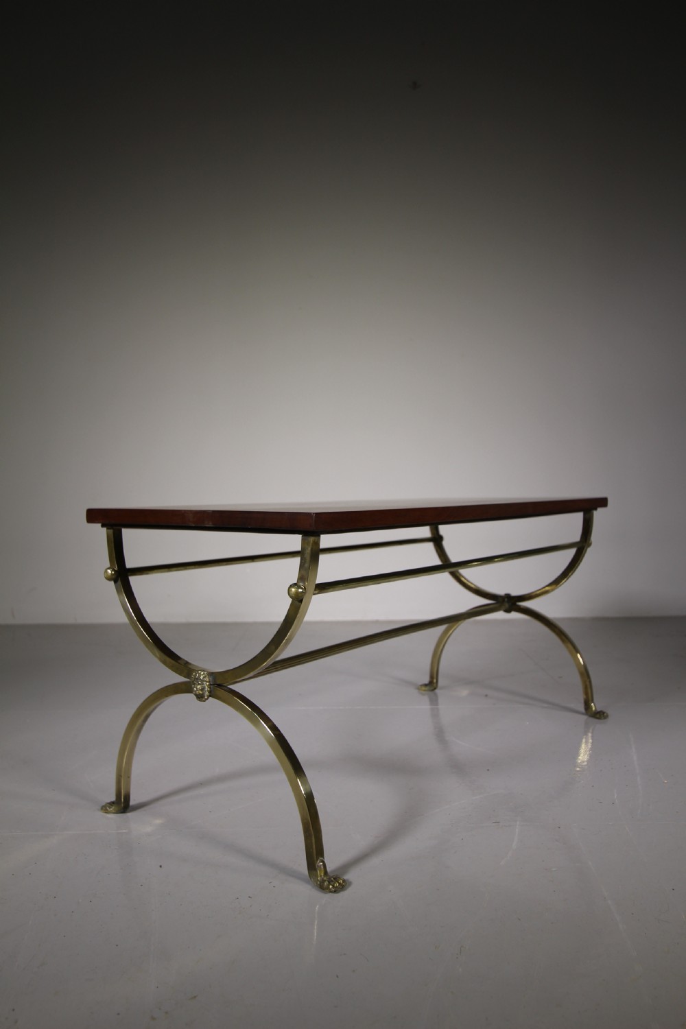 

English 1930’s Quality Brass & Mahogany Coffee Table
 View V