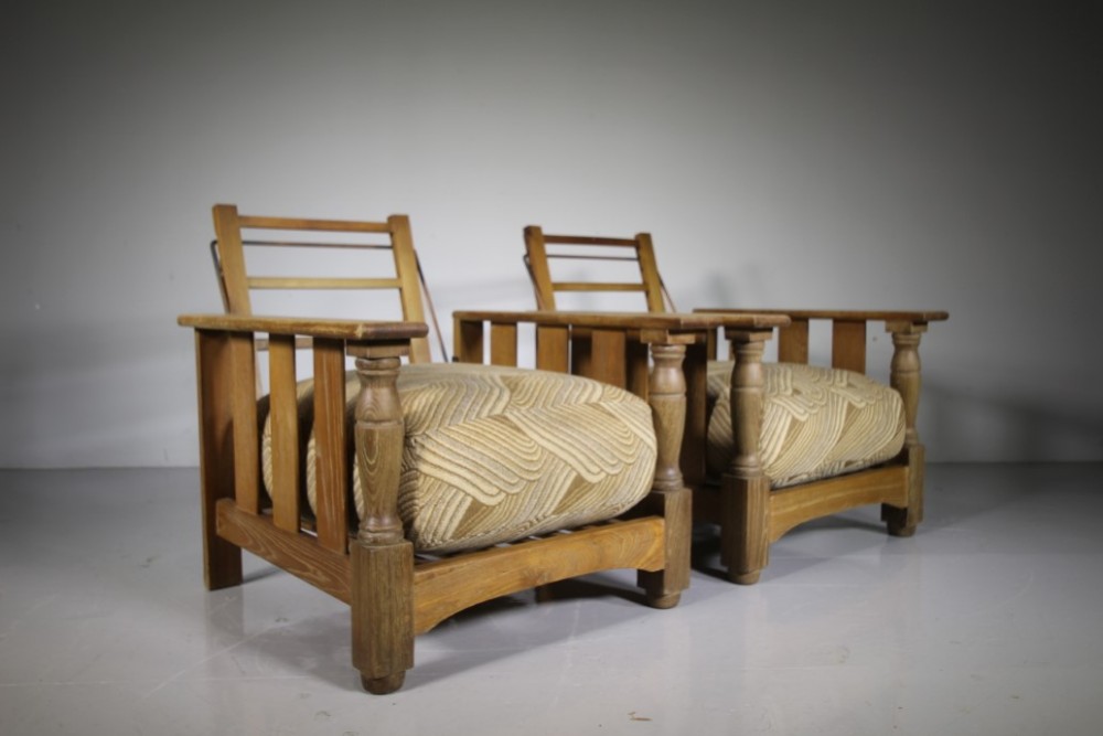 
Pair of Early 1930’s Oak Reclining Armchairs by Ercol
