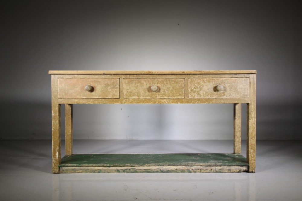 English Antique Original Painted Pine Potboard Dresser