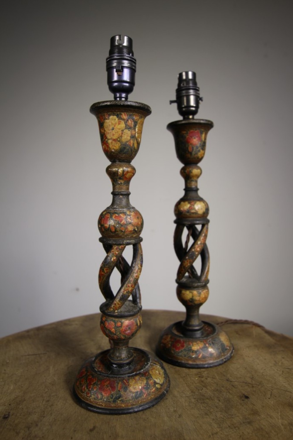 Pair of Early Kashmiri Antique Table Lamps