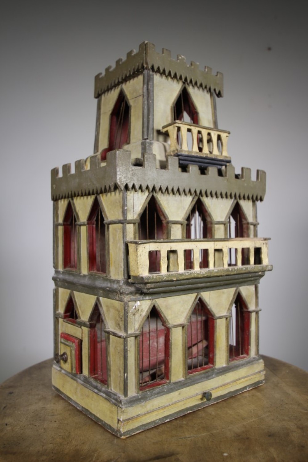 19th Century Original Painted Pine Antique House Bird Cage