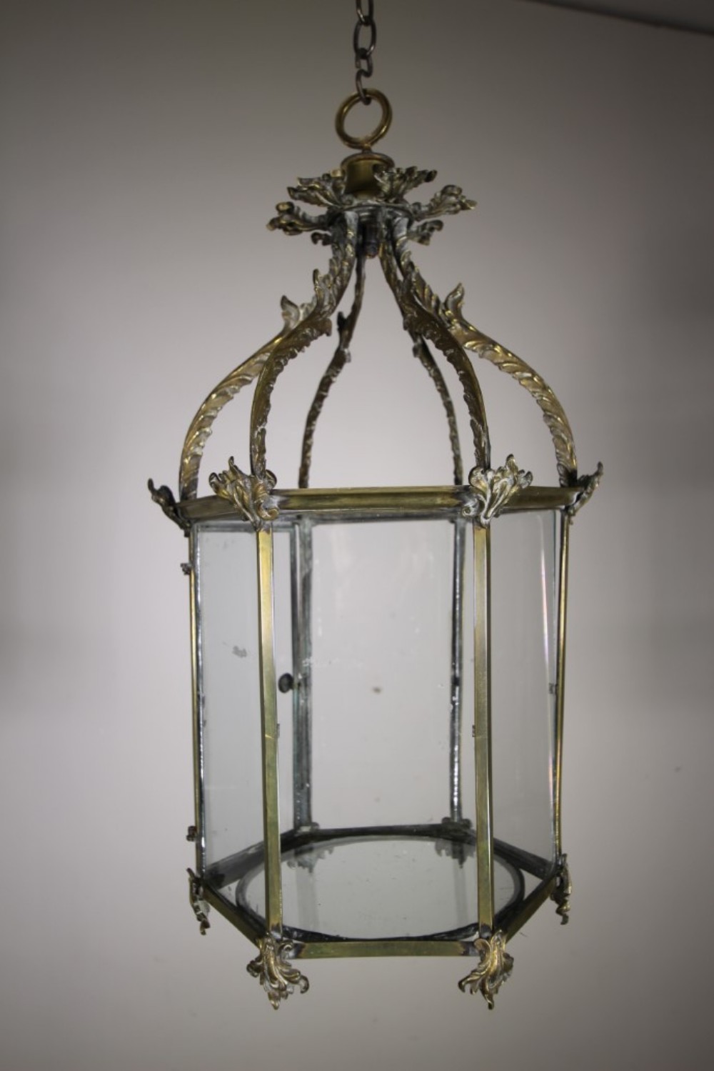 Large English 19th Century Antique Brass Hall Lantern
