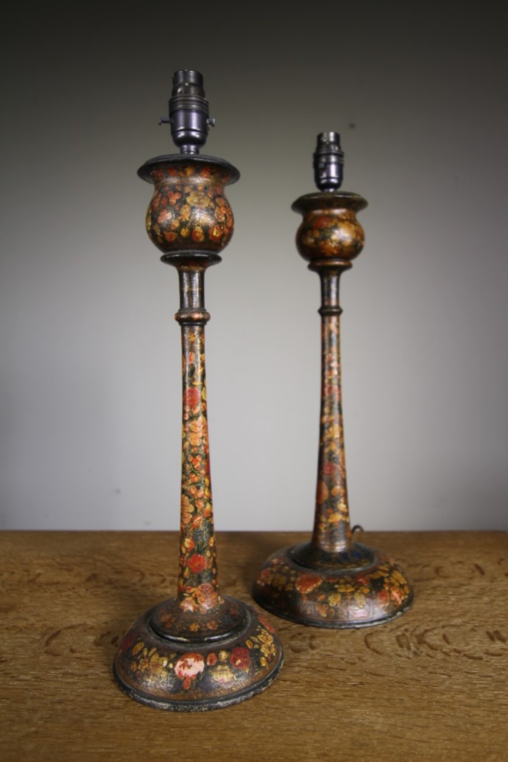 Tall Shapely Pair of Antique Kashmiri Table Lamps