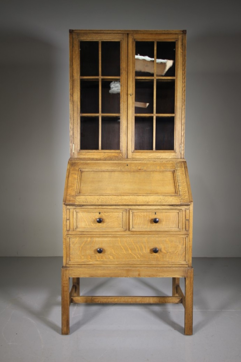 Heals of London 1920’s Oak Bureau Bookcase – Labelled
