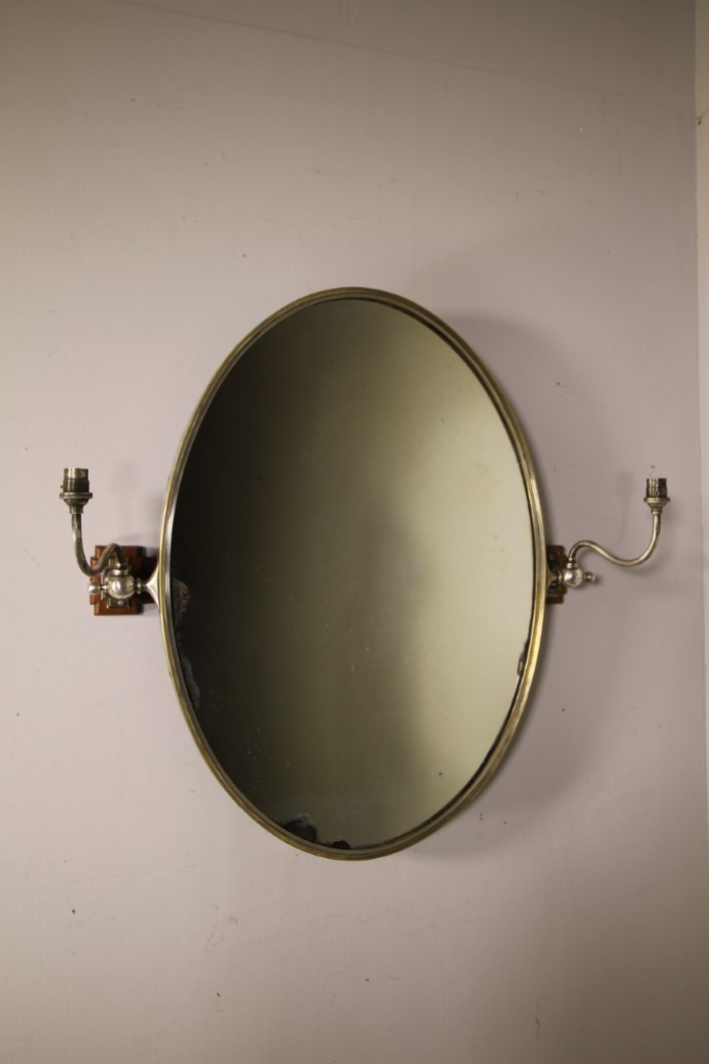 Fabulous Edwardian Large Antique Oval Mirror with Wall Lights
