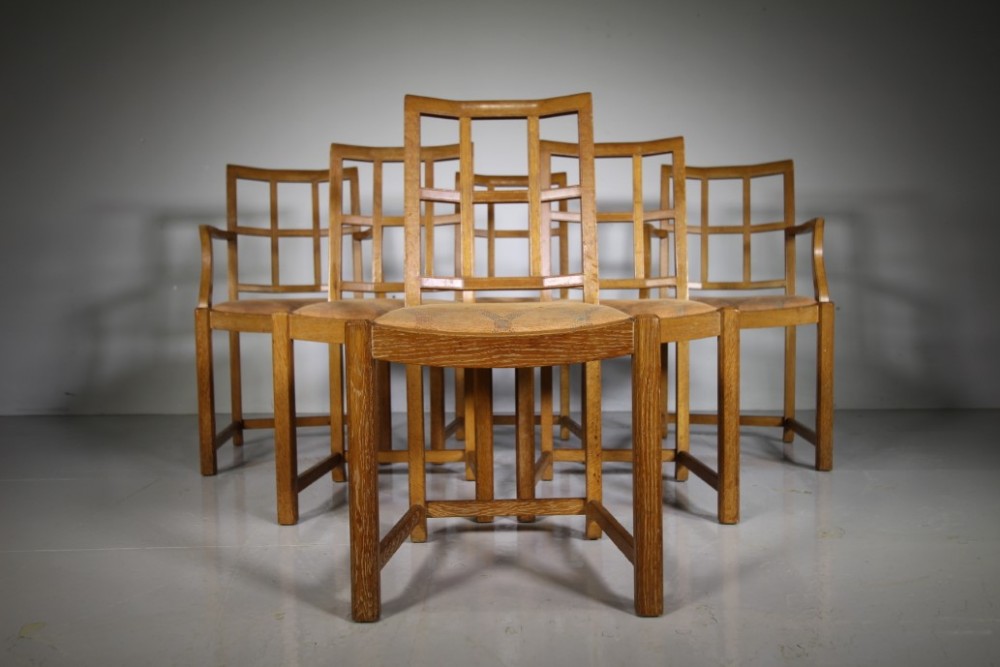 Set of Six Heals 1920’s Oak Lattice Back Dining Chairs