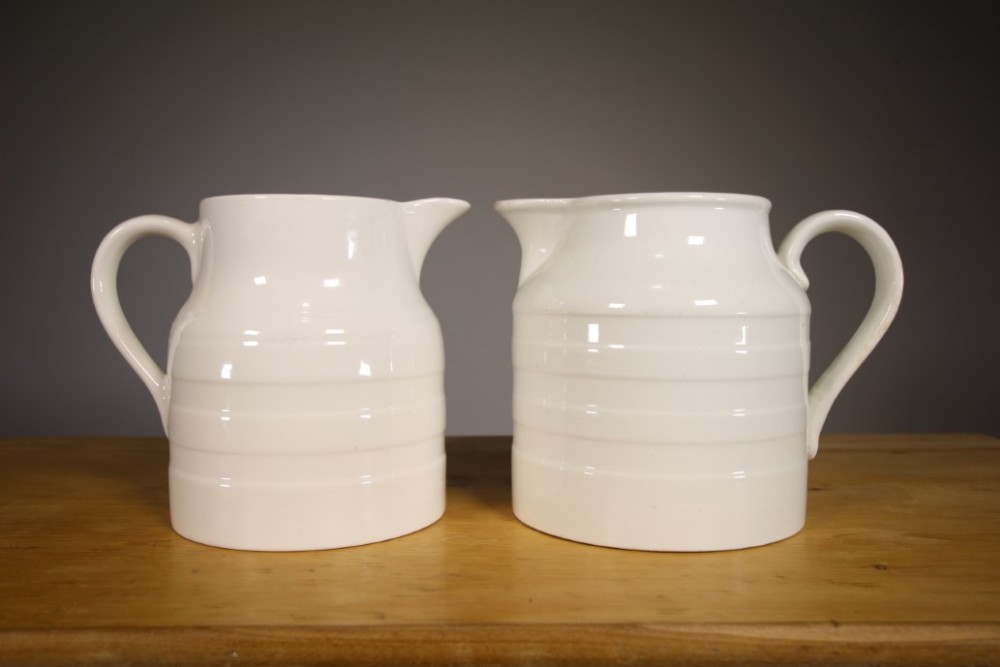 Pair of Edwardian Antique Creamware Banded Jugs