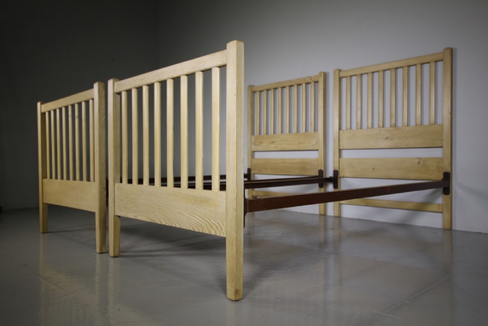 Pair of Early Heals Antique Pine Single Beds – Labelled