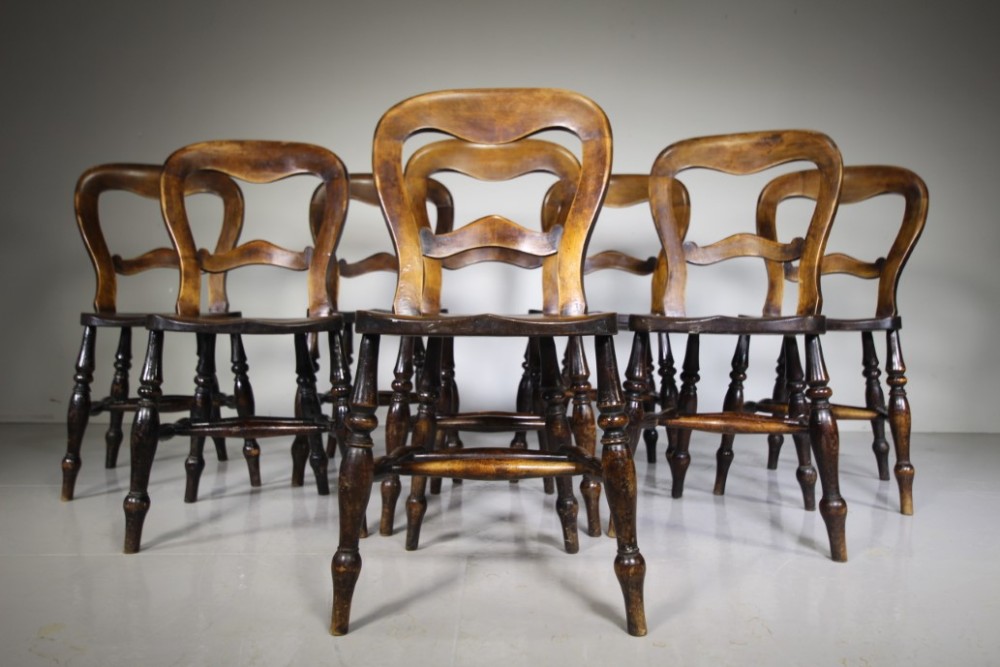 Set of Eight Country Antique Dining Chairs – Unusual Design