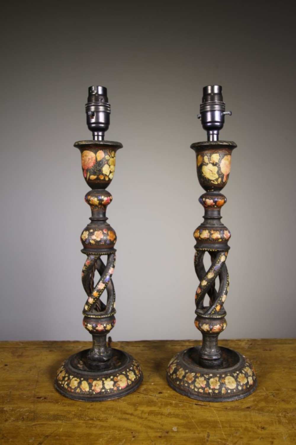 Pair of Early Kashmiri Antique Table Lamps