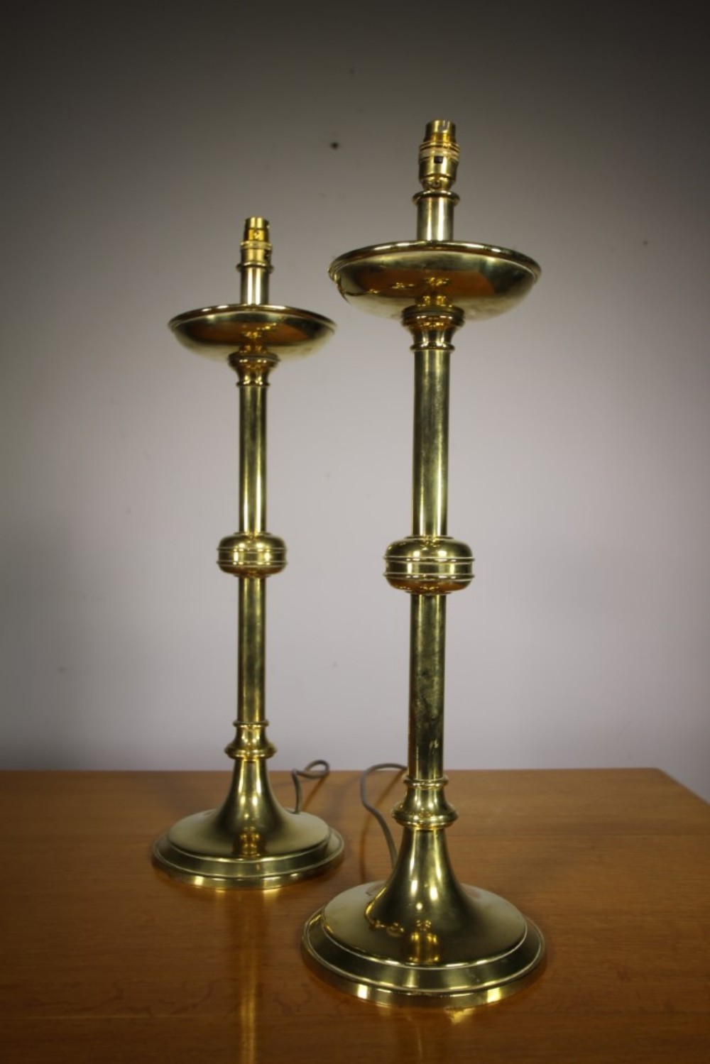 Tall Pair of English 19th Century Antique Brass Table Lamps