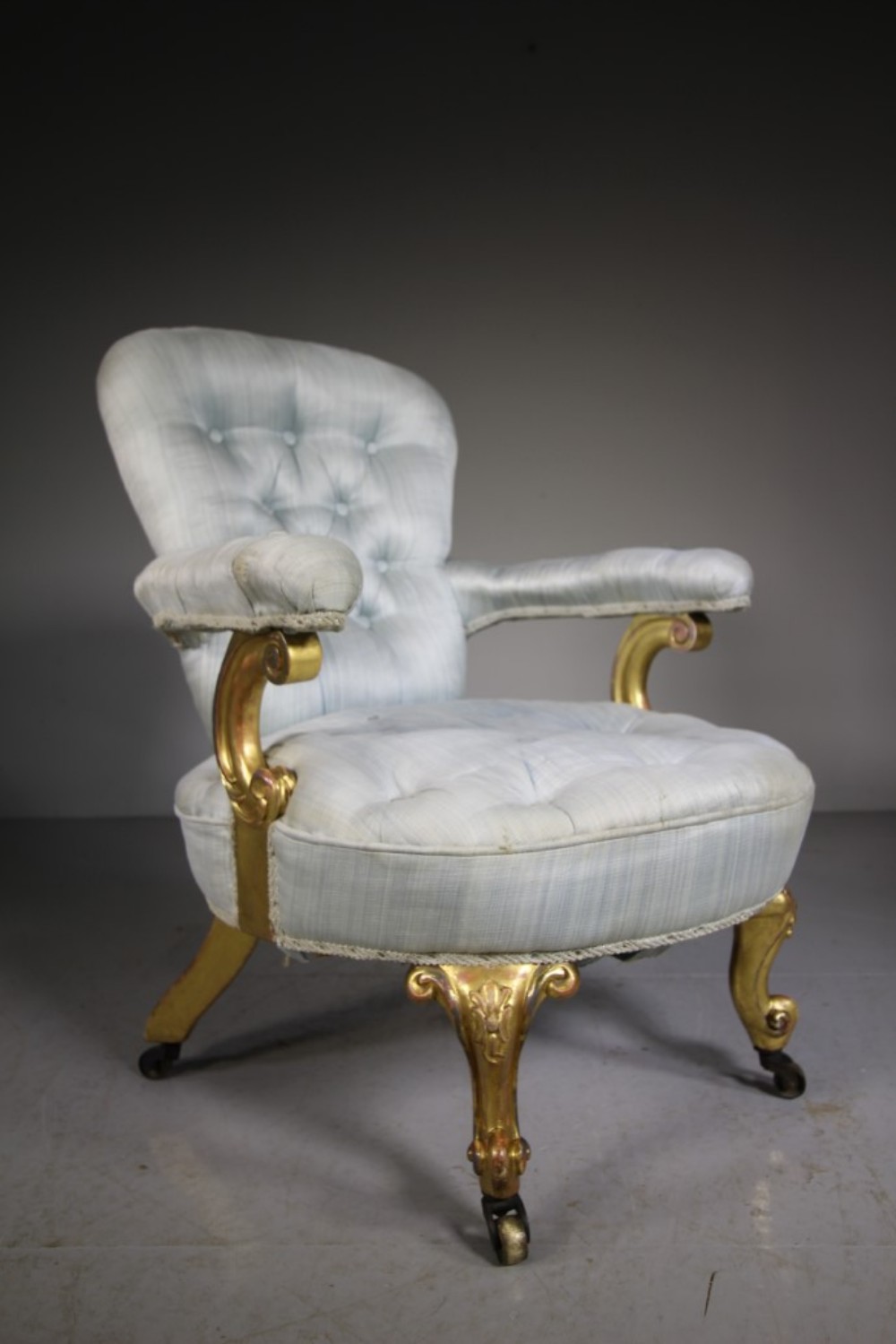 Superb Quality English Antique Upholstered Armchair-Original Gilt