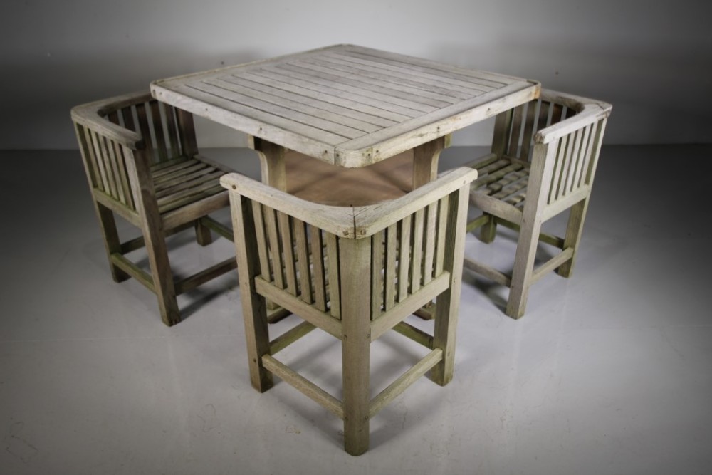 

1920’s Heals Teak Garden Dining Table & Four Chairs