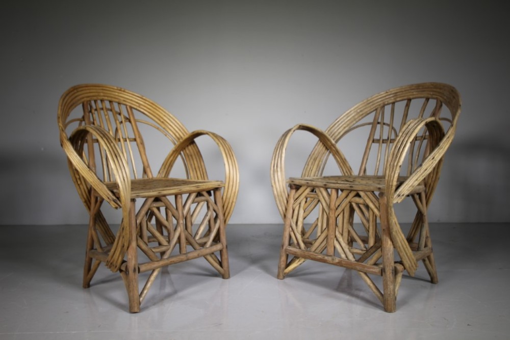 Pair of 1930’s Willow Garden Armchairs with Cushions
