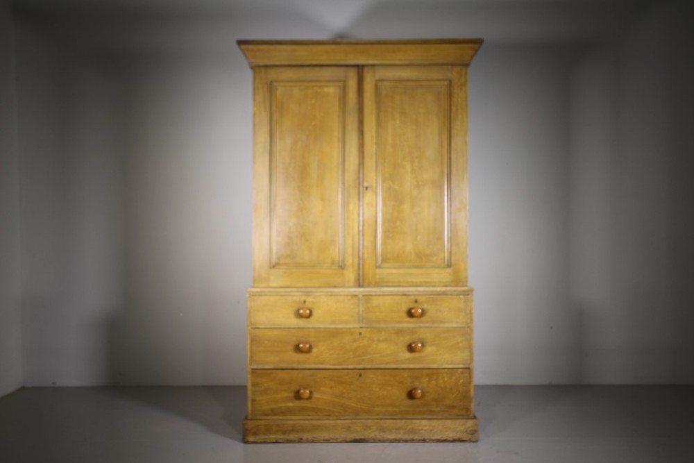 English Original Painted Pine Antique Linen Press Cupboard