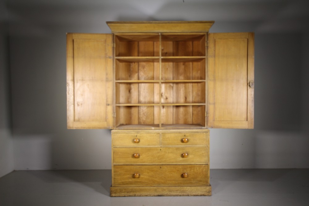 English Original Painted Pine Antique Linen Press Cupboard View VIII
