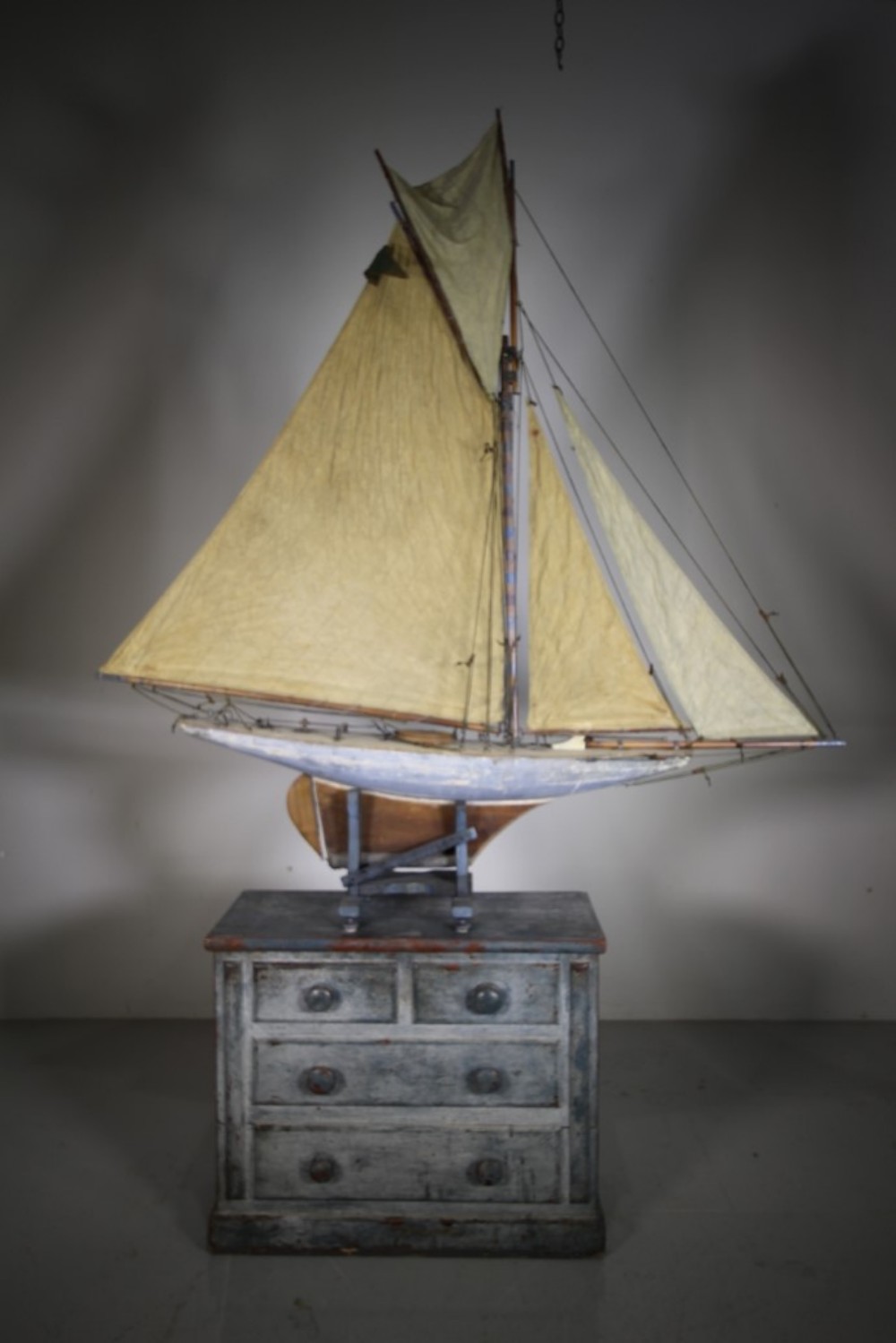 Large English 19th Century Antique Pond Yacht in Original Paint
