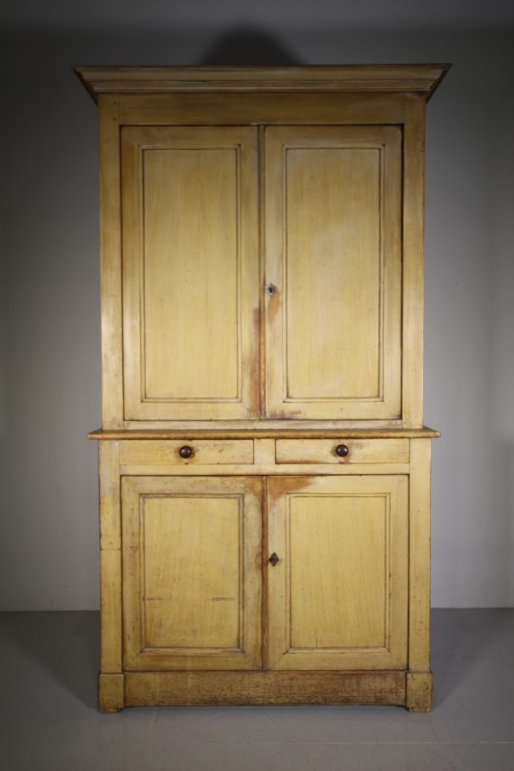 Original Cream Painted Pine Large Antique Cupboard