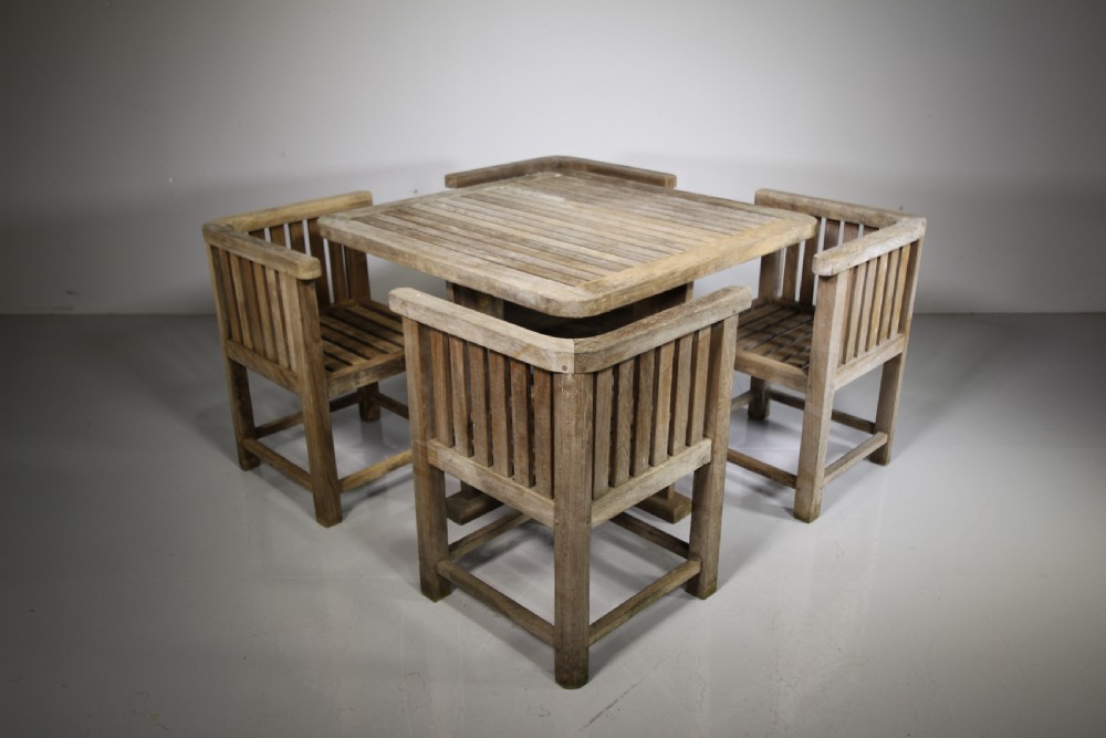 1920’s Heals Teak Garden Dining Table & Four Chairs