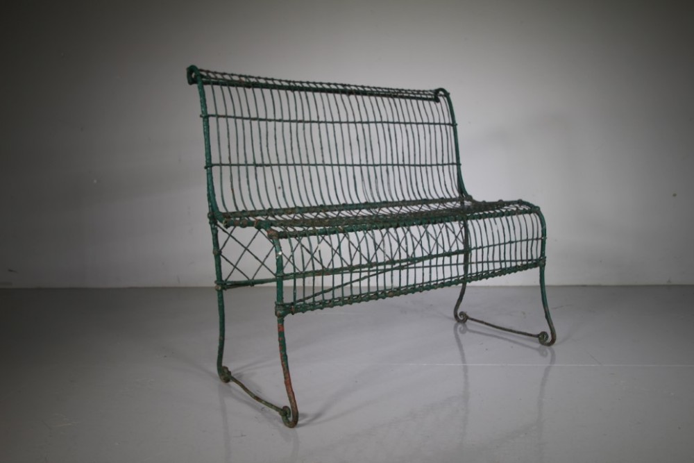 Rare English Antique Wire Work Garden Bench Seat