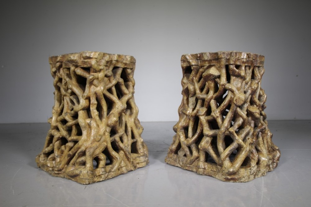 Rare Pair of English 19th Century Antique Grotto Garden Seats