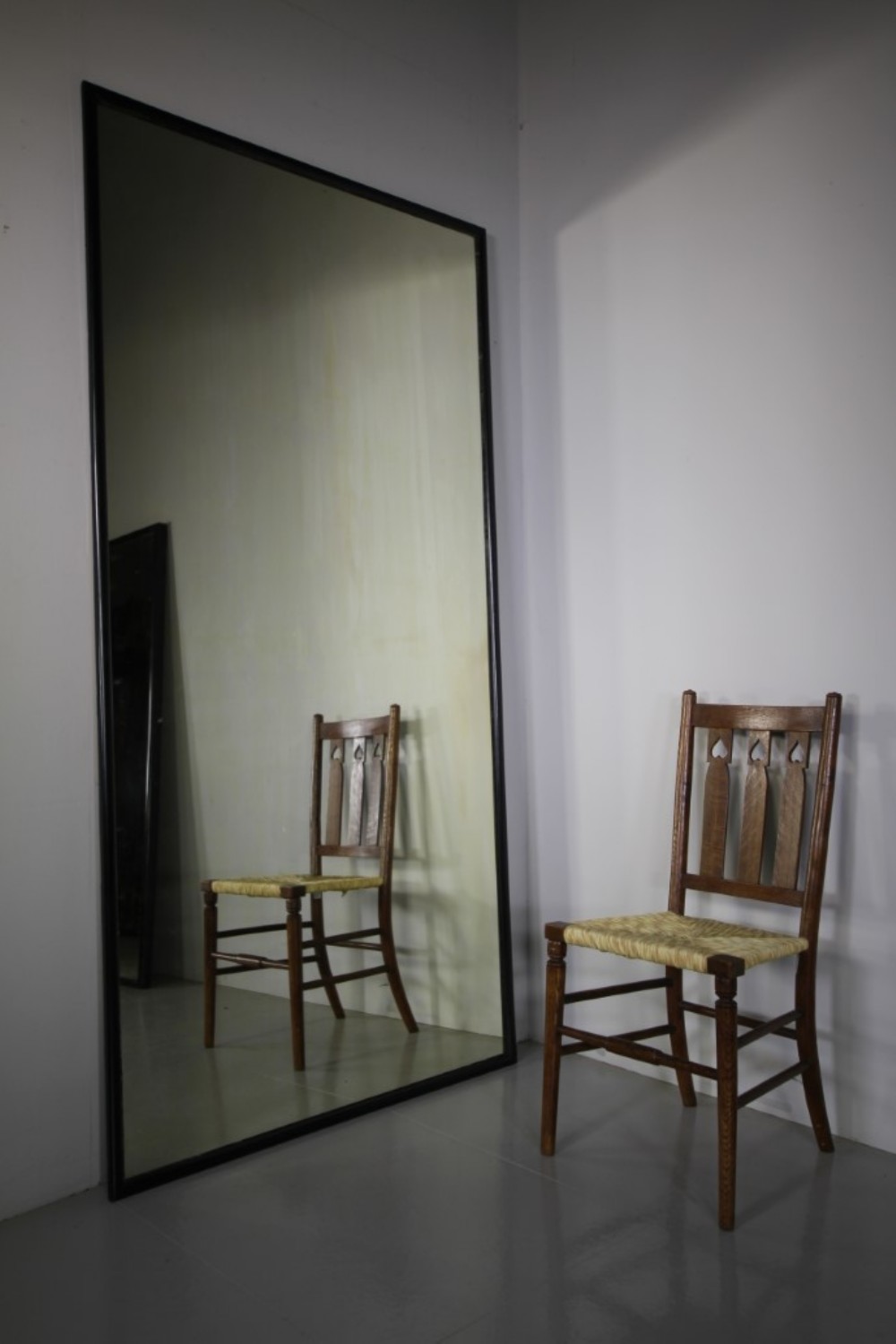 Tall English Ebonised Antique Shop Mirror