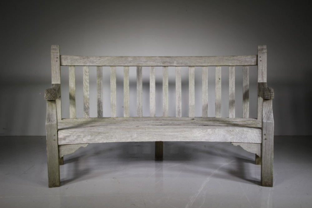 Rare Heals of London Antique Curved Teak Garden Bench Seat