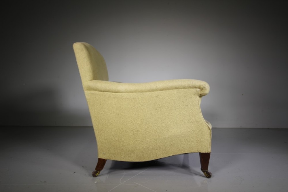 Deep & Shapely English Antique Upholstered Armchair