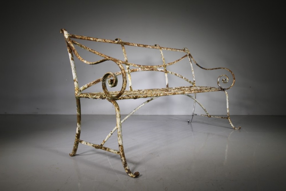 Regency Antique Wrought Iron Garden Bench Seat