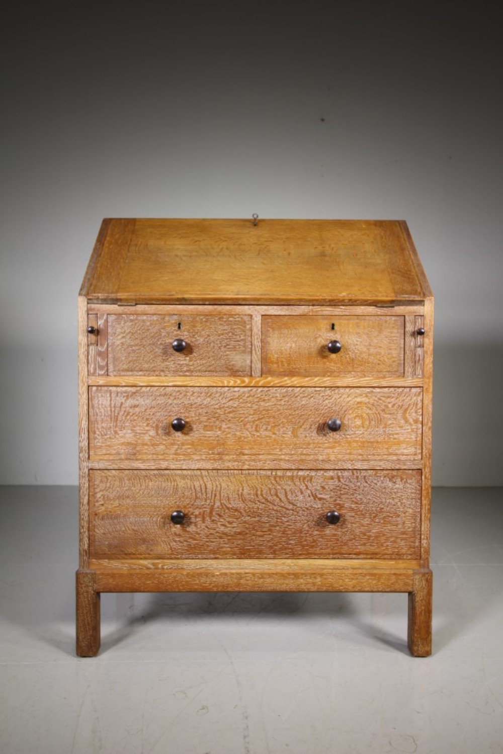 Heals of London Antique Oak Writing Bureau – Labelled