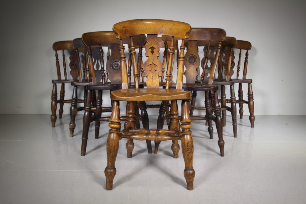 
Set of Eight 19th Century Antique Windsor Kitchen Dining Chairs