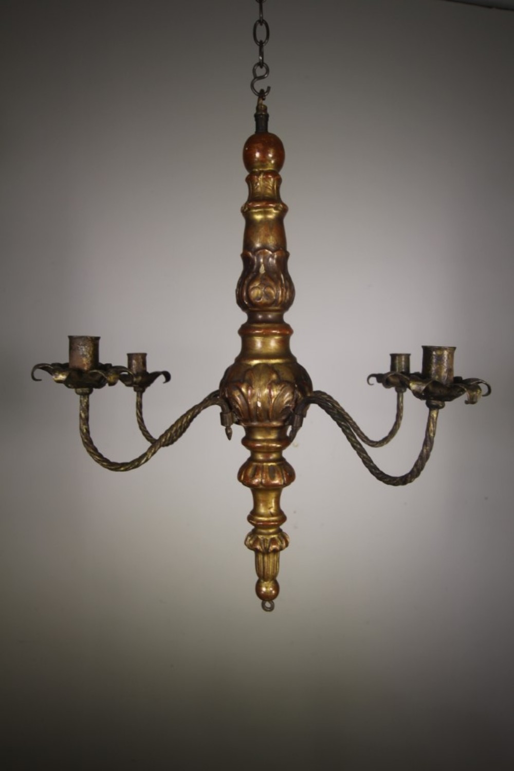 Beautiful Early 19th Century Antique Pine & Gilt Chandelier