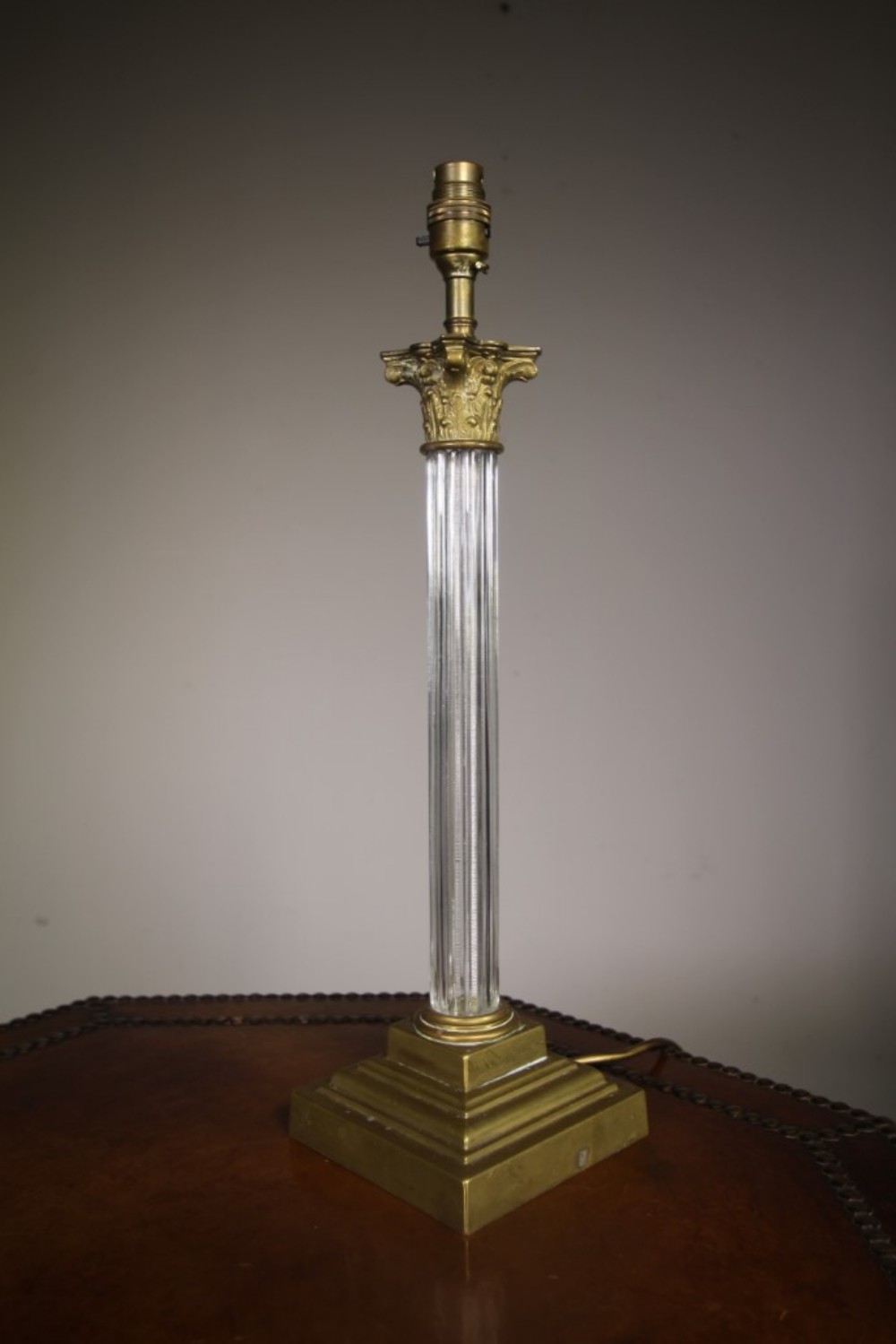 Beautiful Reeded Glass & Brass Antique Table Lamp
