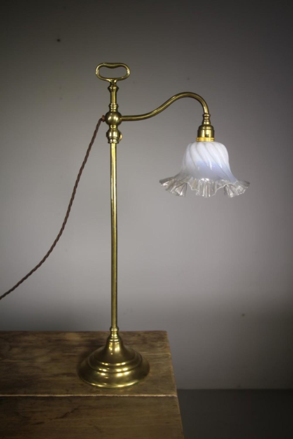 Tall Edwardian Antique Table Lamp with Original Vaseline Shade