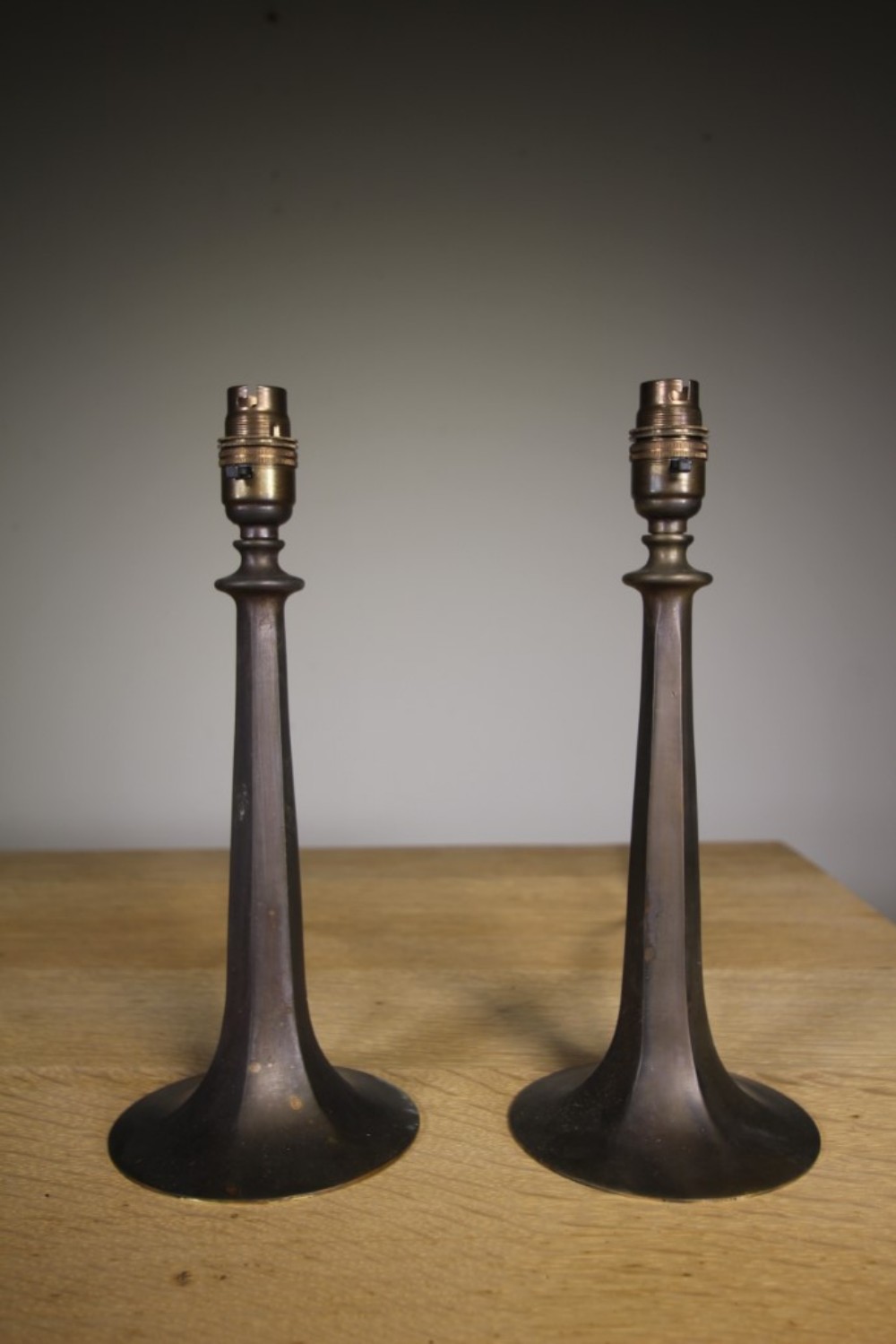 Pair of English Edwardian Copper Table Lamps – Rewired