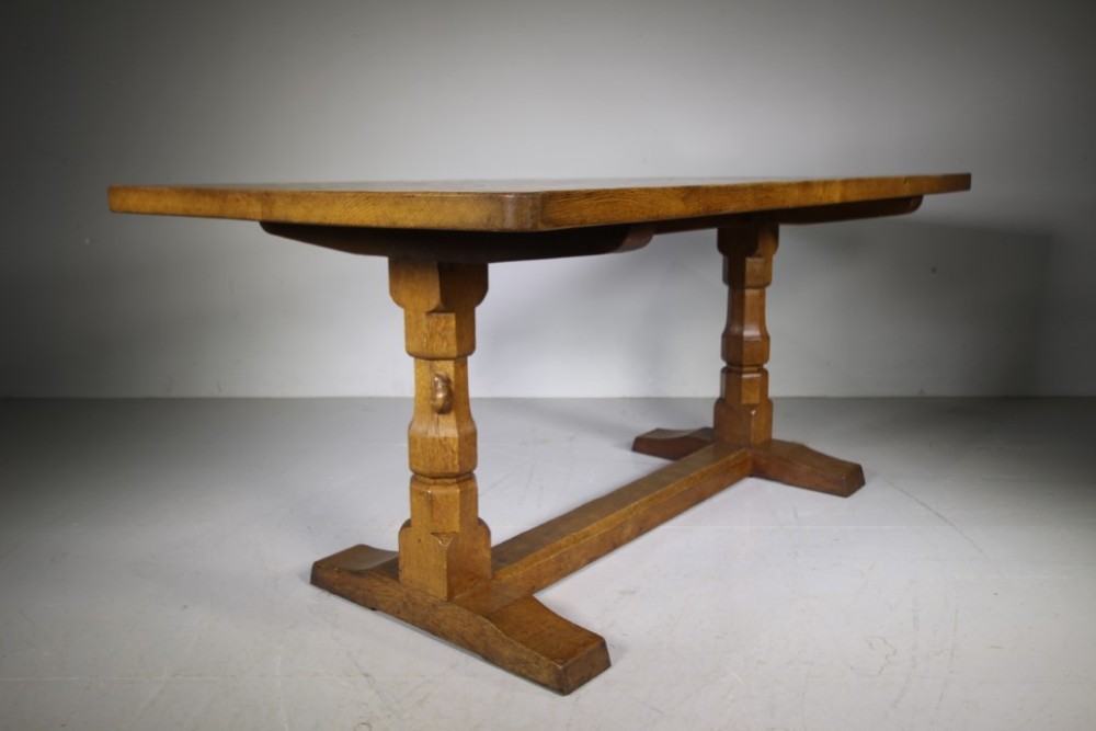 Large 1930’s Mouseman Adzed Oak Dining Table – Fat Mouse!